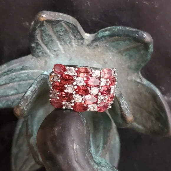 Rhodolite Garnet White Topaz Sterling Silver Ring Size 7 - Picture 5 of 16